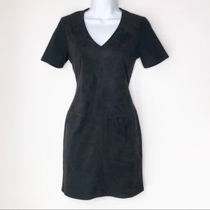 ATMOSPHERE. Black faux suede front midi dress